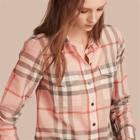 burberry 08280606|Cropped Check Cotton Shirt in Floss .